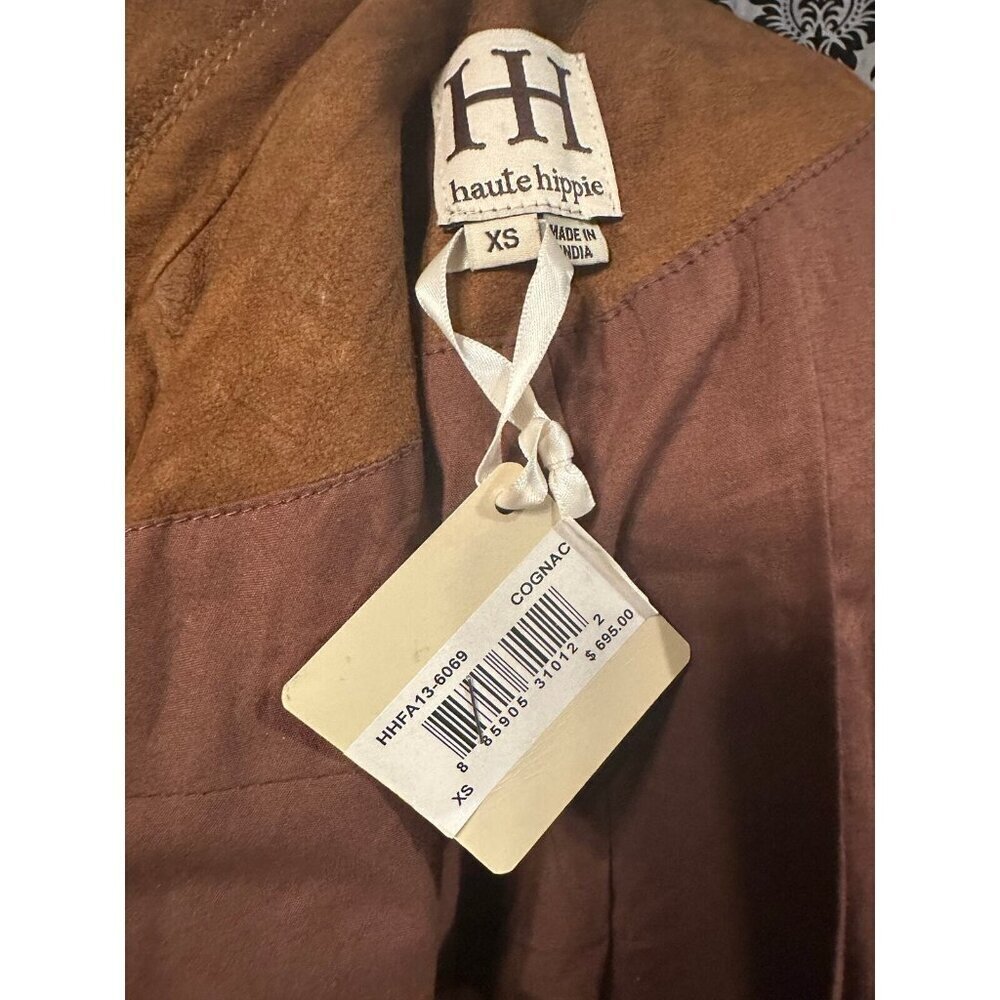 Haute Hippie XS Goat Suede Studded Cognac Leather Moto Vest Jacket MSRP $695 - Picture 4 of 11